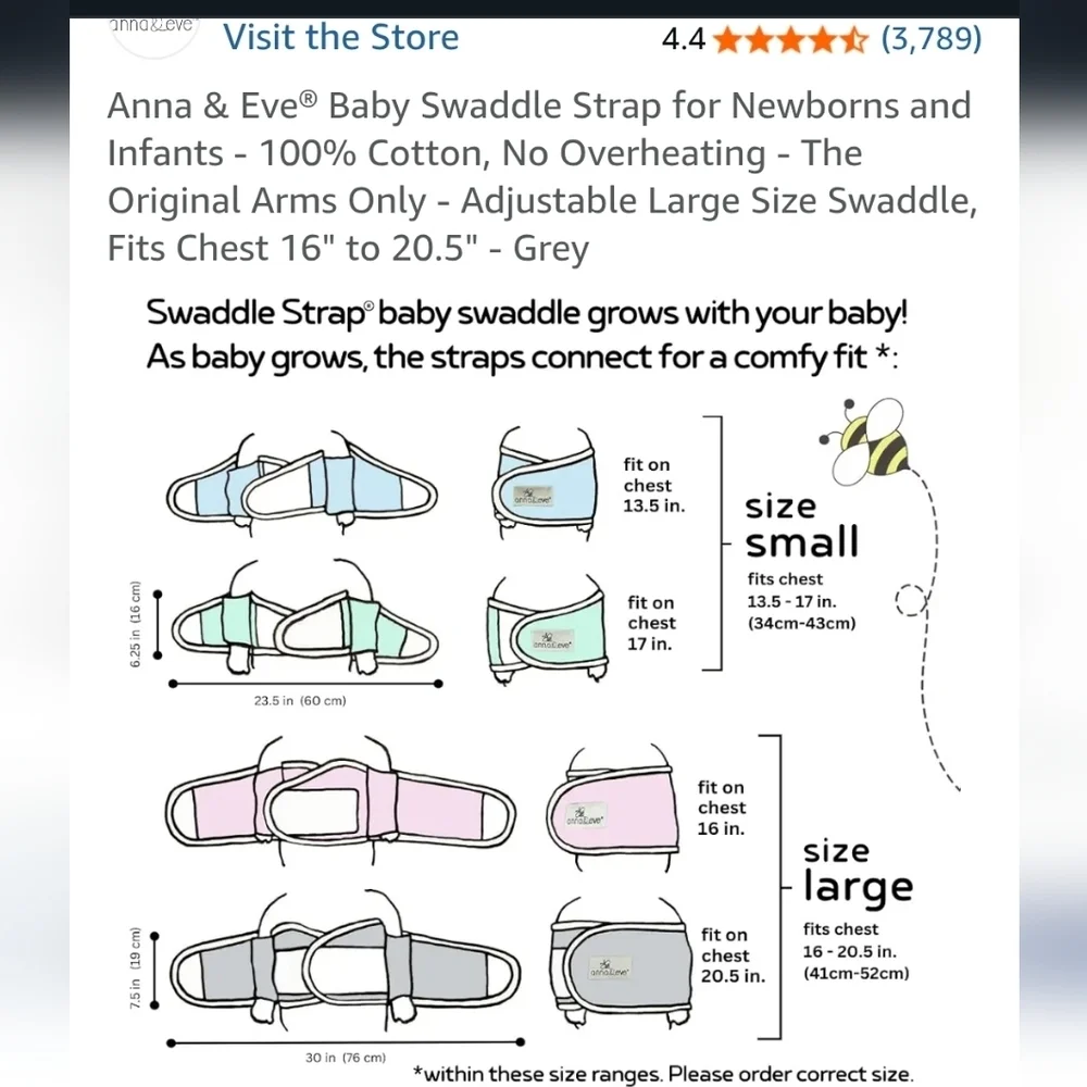 Anna & Eve Swaddle For Arms Only LARGE